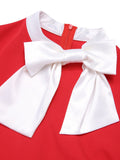 [Pre-Sale] Red 1950s Elk Bow Patchwork Belt Dress