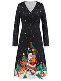 1950s Christmas V-Neck Lone Sleeved Dress