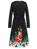 1950s Christmas V-Neck Lone Sleeved Dress