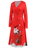 1950s Christmas V-Neck Lone Sleeved Dress