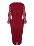 Wine Red 1960s Sequined Mesh Patchwork Pencil Dress