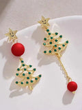Christmas Tree Smile Star Rhinestoned Earrings