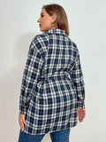 [Plus Size] Blue Gray 1940s Plaids Belted Blouse