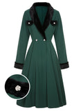 [Pre-Sale] Green 1940s Furry Lapel Button Patchwork Coat