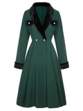 [Pre-Sale] Green 1940s Furry Lapel Button Patchwork Coat