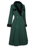 [Pre-Sale] Green 1940s Furry Lapel Button Patchwork Coat