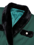 [Pre-Sale] Green 1940s Furry Lapel Button Patchwork Coat