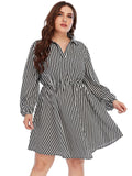 [Plus Size] Black & White 1960s Stripe Shirt Dress