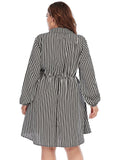 [Plus Size] Black & White 1960s Stripe Shirt Dress