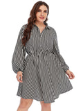 [Plus Size] Black & White 1960s Stripe Shirt Dress