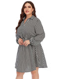 [Plus Size] Black & White 1960s Stripe Shirt Dress