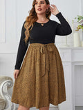 [Plus Size] Black 1950s Leopard Long Sleeve Dress