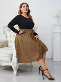 [Plus Size] Black 1950s Leopard Long Sleeve Dress