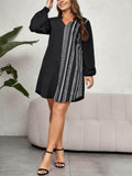 [Plus Size] Black 1940s Geometric V-Neck Patchwork Dress