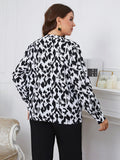 [Plus Size] Black & White 1960s V-Neck Leopard Blouse