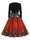 Christmas 1950s V-Neck Long Sleeve Patchwork Dress