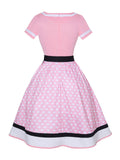 Multicolor 1950s Polka Dots Patchwork Belted Dress