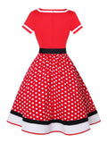 Multicolor 1950s Polka Dots Patchwork Belted Dress