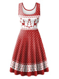 1950s Christmas Print Knitted Sleeveless Dress