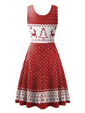 1950s Christmas Print Knitted Sleeveless Dress