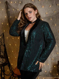 [Plus Size] Dark Green 1930s Sequin Long Sleeve Coat