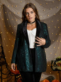 [Plus Size] Dark Green 1930s Sequin Long Sleeve Coat