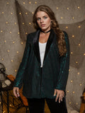 [Plus Size] Dark Green 1930s Sequin Long Sleeve Coat
