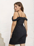 [Plus Size] Black 1960s Glitter Off-Shoulder Strap Dress
