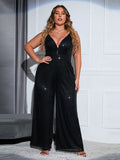 [Plus Size] 1930s Strapless Backless Solid Sequined Jumpsuit