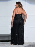 [Plus Size] 1930s Strapless Backless Solid Sequined Jumpsuit