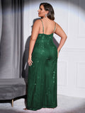 [Plus Size] 1930s Strapless Backless Solid Sequined Jumpsuit