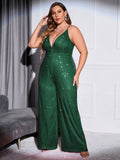 [Plus Size] 1930s Strapless Backless Solid Sequined Jumpsuit