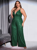 [Plus Size] 1930s Strapless Backless Solid Sequined Jumpsuit