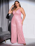 [Plus Size] 1930s Strapless Backless Solid Sequined Jumpsuit