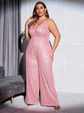 [Plus Size] 1930s Strapless Backless Solid Sequined Jumpsuit