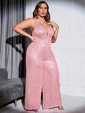 [Plus Size] 1930s Strapless Backless Solid Sequined Jumpsuit