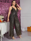 [Plus Size] 1930s Strapless Backless Solid Sequined Jumpsuit