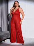 [Plus Size] 1930s Strapless Backless Solid Sequined Jumpsuit