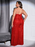 [Plus Size] 1930s Strapless Backless Solid Sequined Jumpsuit