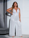 [Plus Size] 1930s Strapless Backless Solid Sequined Jumpsuit