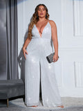 [Plus Size] 1930s Strapless Backless Solid Sequined Jumpsuit