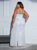 [Plus Size] 1930s Strapless Backless Solid Sequined Jumpsuit