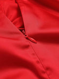 Red 1960s V-Neck Pleated Formal Dress
