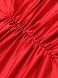 Red 1960s V-Neck Pleated Formal Dress