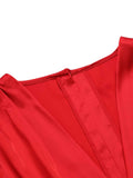 Red 1960s V-Neck Pleated Formal Dress