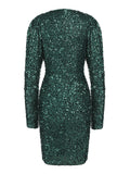 Green 1960s Christmas Sequin V-Neck Pencil Dress