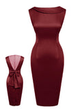 [Pre-Sale] Wine Red 1960s Back Bowknot Pencil Dress