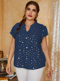 [Plus Size] Royal Blue 1930s Stars & Moon V-Neck Blouse