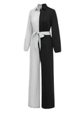 1930s Lapel Patchwork Long Sleeve Jumpsuit