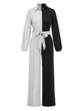 1930s Lapel Patchwork Long Sleeve Jumpsuit